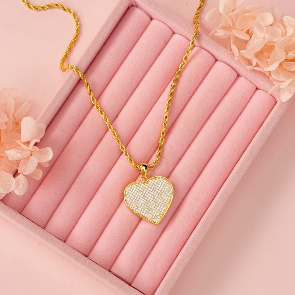 Classic Love CZ Heart Charm Gold Plated Necklace
