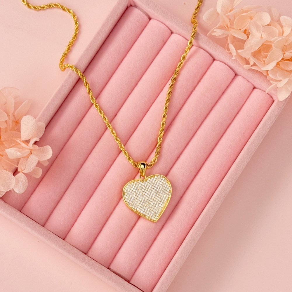 Classic Love CZ Heart Charm Gold Plated Necklace