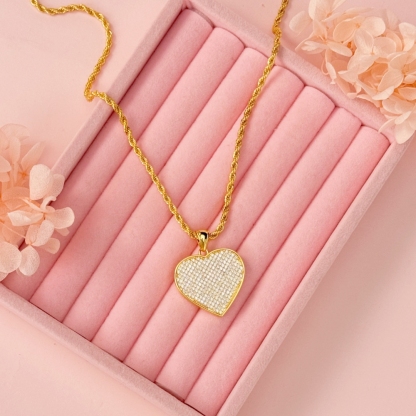 Classic Love CZ Heart Charm Gold Plated Necklace