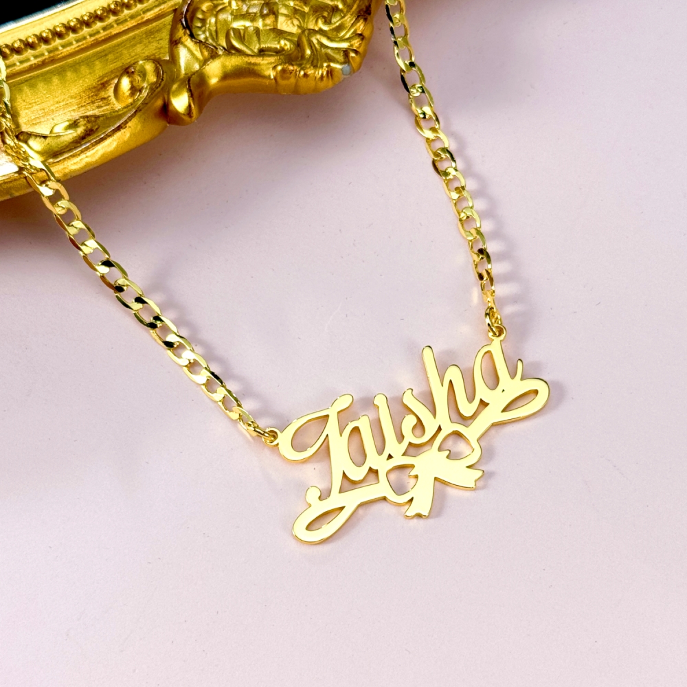 Personalized Gold Plated Bowtie Nameplate Necklace For Girls