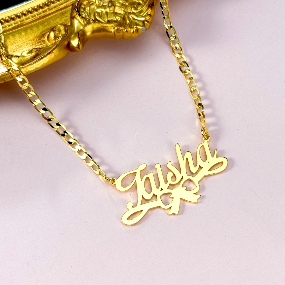 Personalized Gold Plated Bowtie Nameplate Necklace For Girls