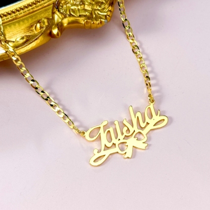 Personalized Gold Plated Bowtie Nameplate Necklace For Girls