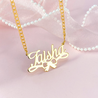 Personalized Gold Plated Bowtie Nameplate Necklace For Girls