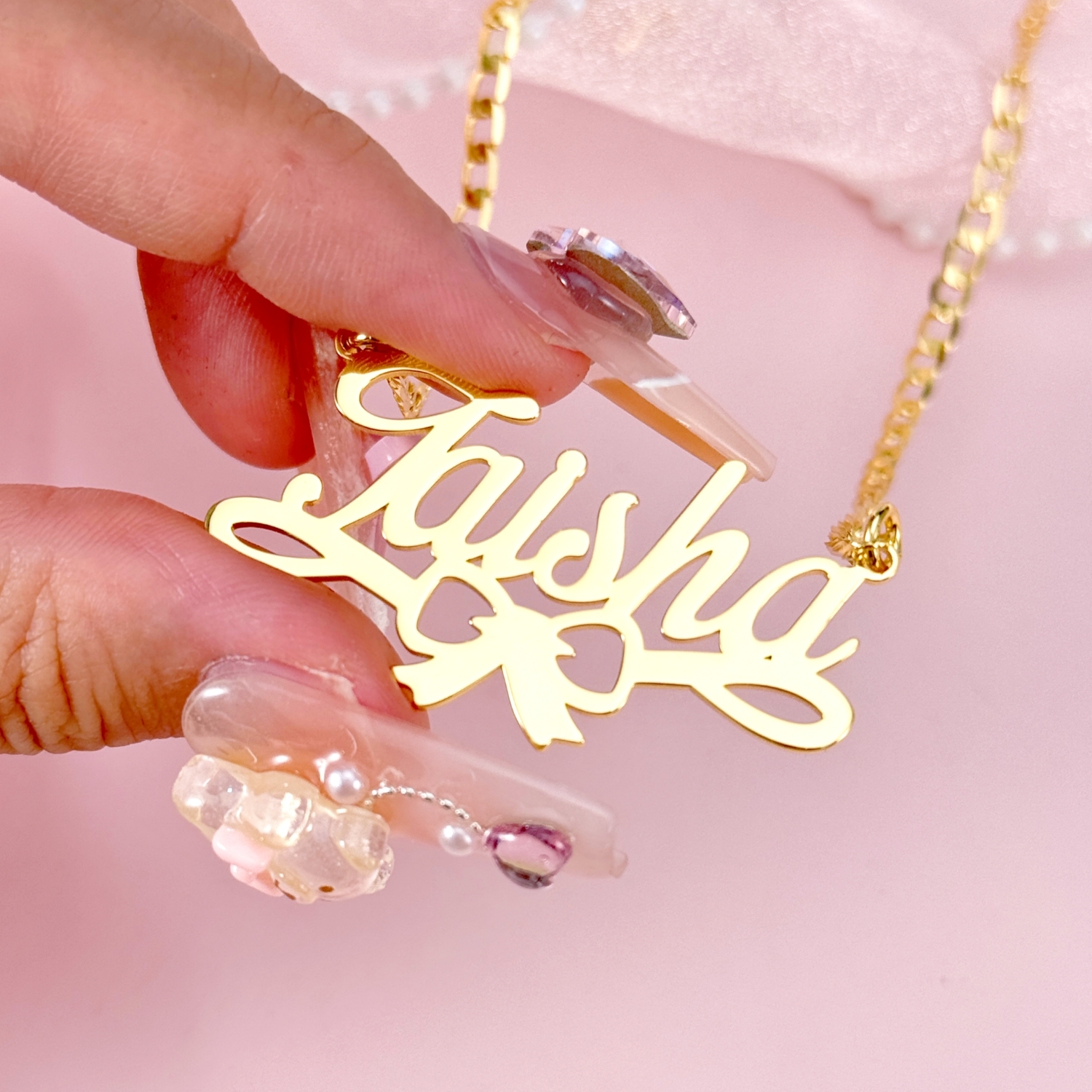 Personalized Gold Plated Bowtie Nameplate Necklace For Girls