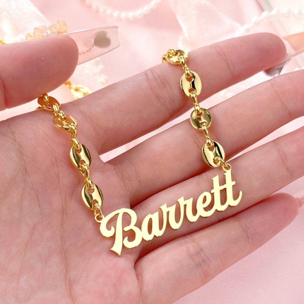 Puffed Mariner Chain Gold Plated Custom Nameplate Neckalace