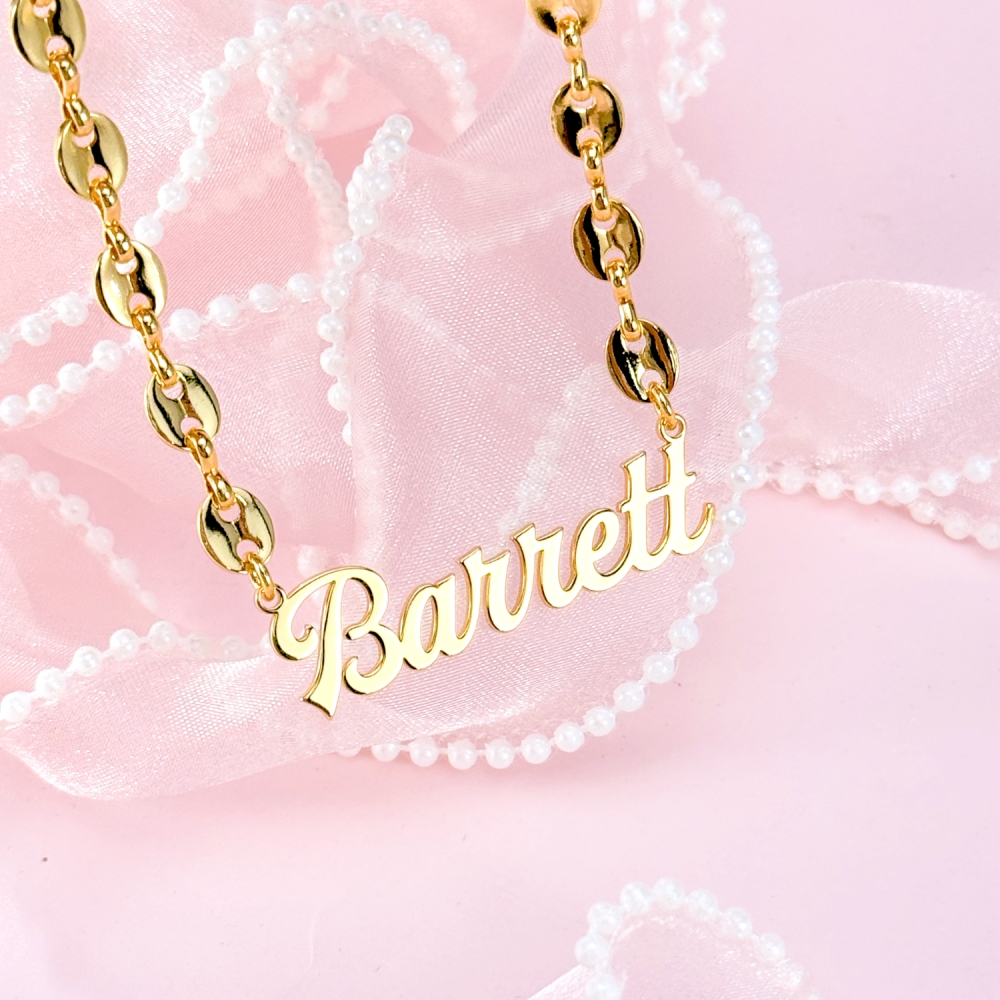 Puffed Mariner Chain Gold Plated Custom Nameplate Neckalace