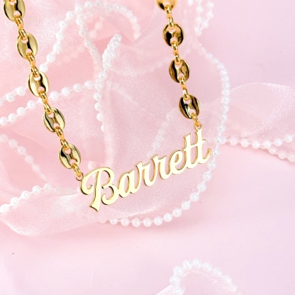 Puffed Mariner Chain Gold Plated Custom Nameplate Neckalace