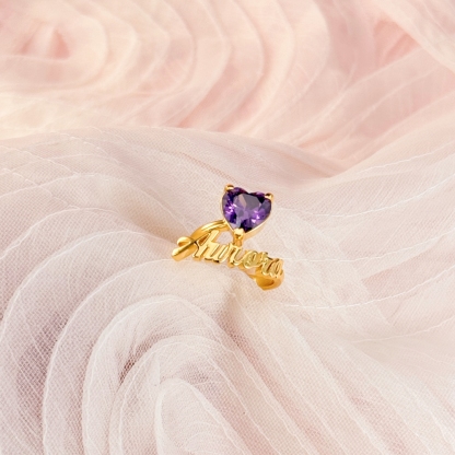Heart Birthstone Personalized Custom Gold Plated Name Ring Mother Gift