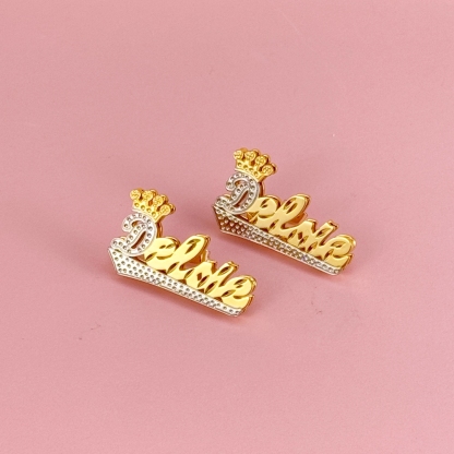 Double Layer Two Tone Crown and Underline Custom Name Stud Earrings