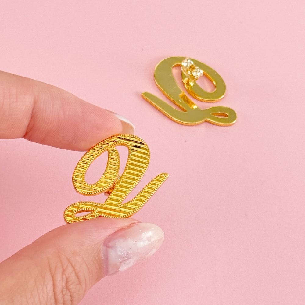Nugget Diamond Cut Cursive Initial Earrings Personalized Initial Stud Earrings