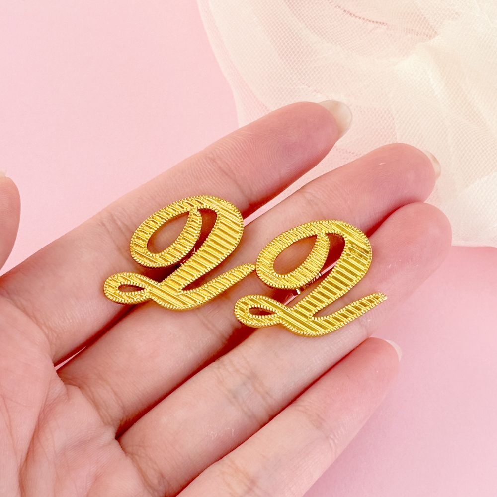 Nugget Diamond Cut Cursive Initial Earrings Personalized Initial Stud Earrings