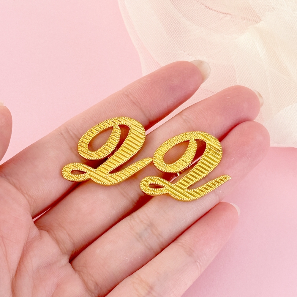 Nugget Diamond Cut Cursive Initial Earrings Personalized Initial Stud Earrings