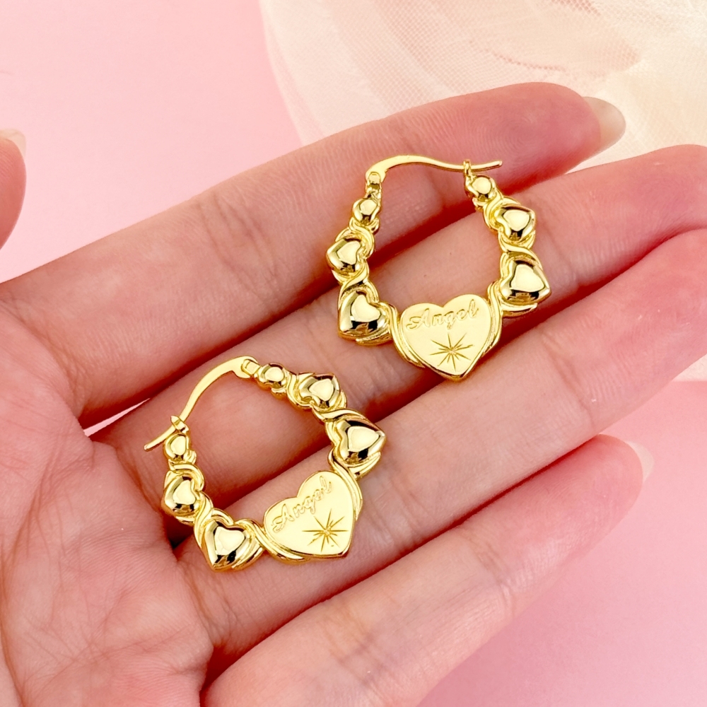 Personalized Love Hearts Engraved Name Earrings Custom Hoop Earrings XO