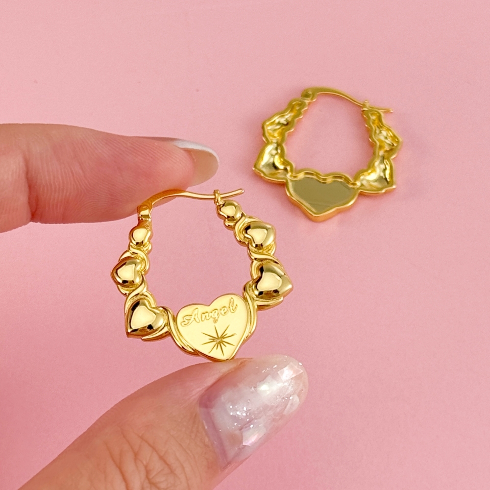 Personalized Love Hearts Engraved Name Earrings Custom Hoop Earrings XO