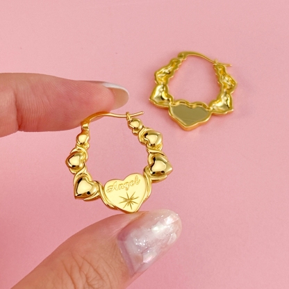 Personalized Love Hearts Engraved Name Earrings Custom Hoop Earrings XO