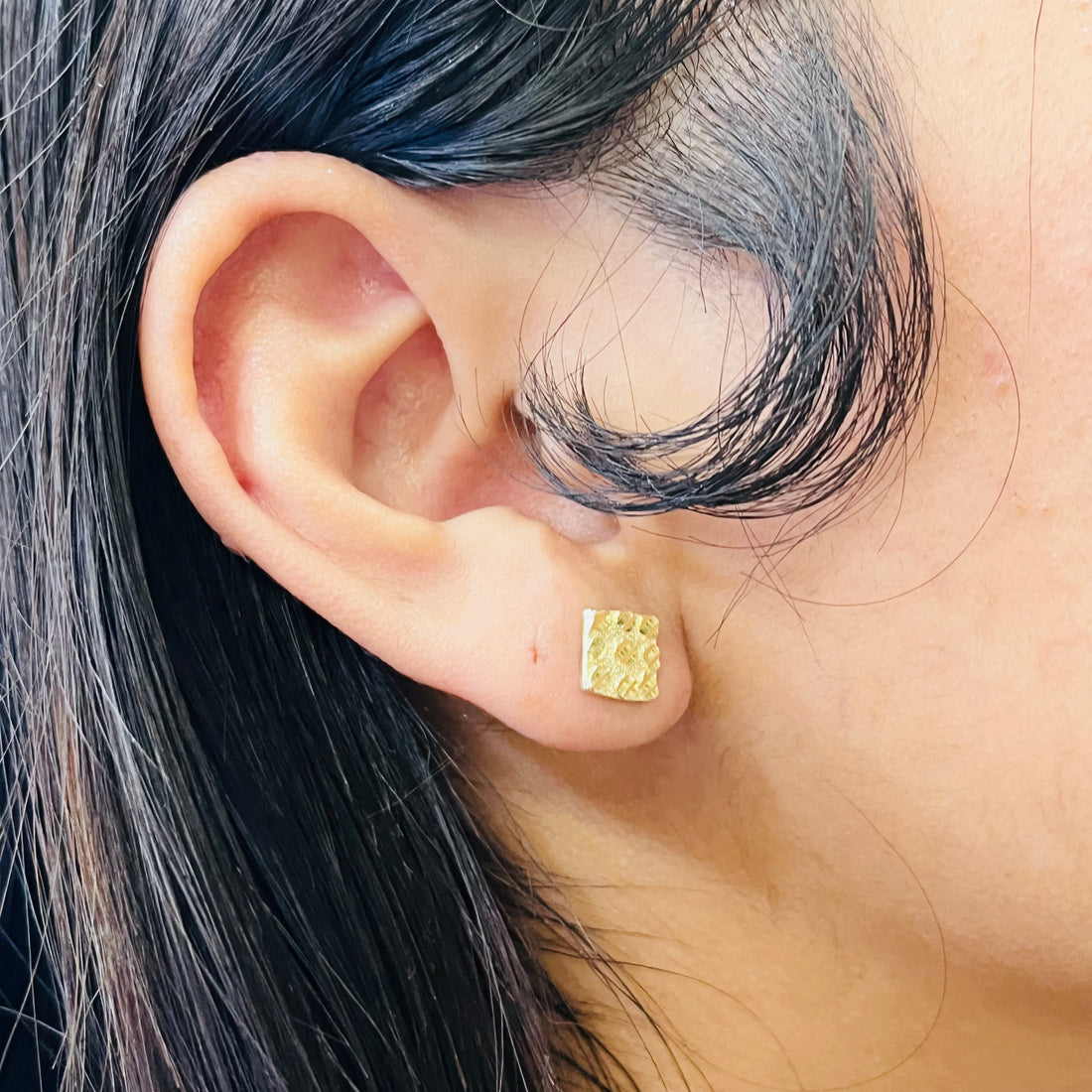Gold Plated Square Nugget Earrings