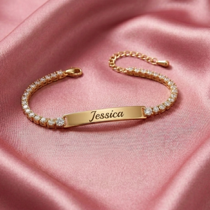 Engraved Name Bar Bracelet with Tennis Chain