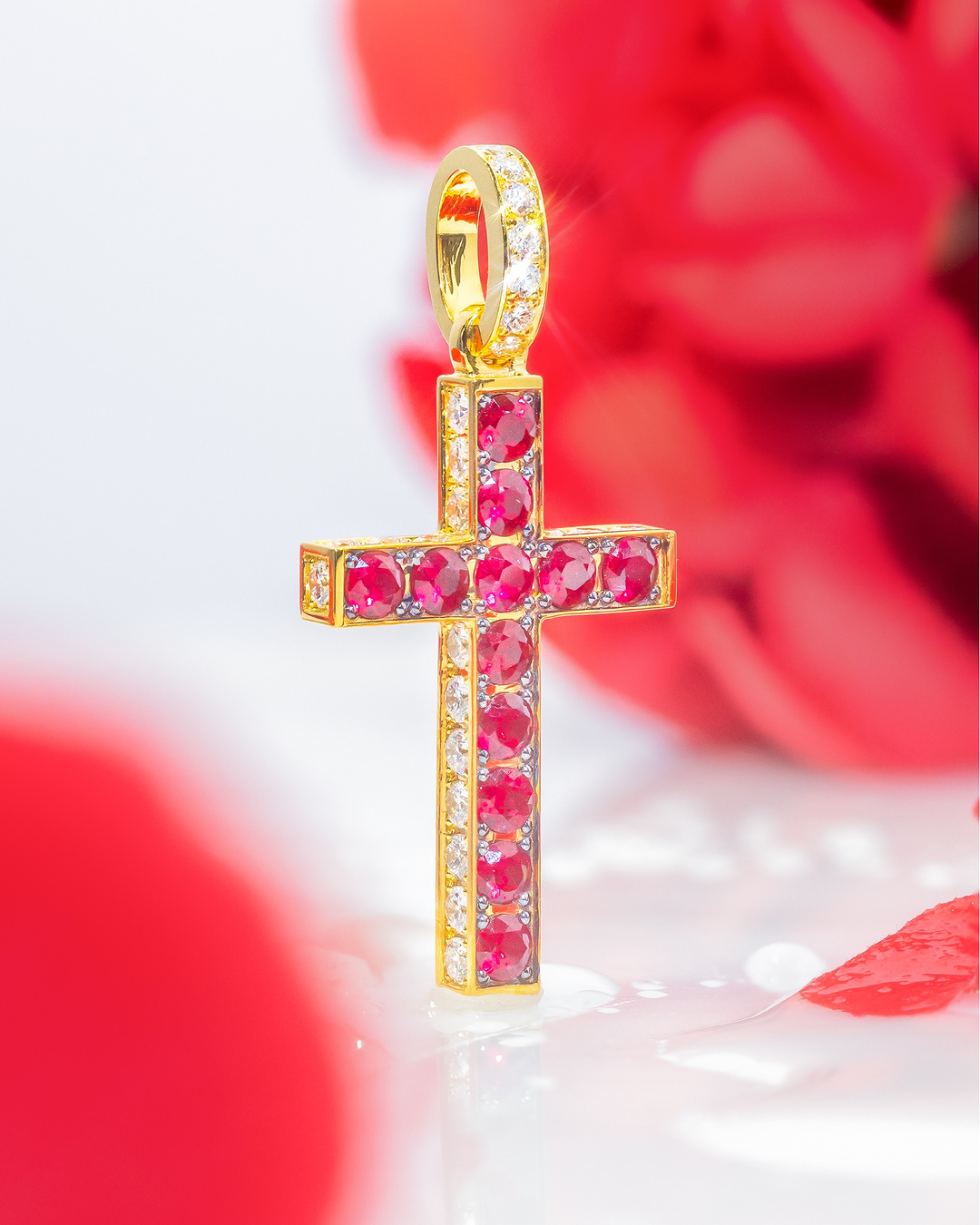 Pink White Zircon Cross Necklace Christian Jewelry