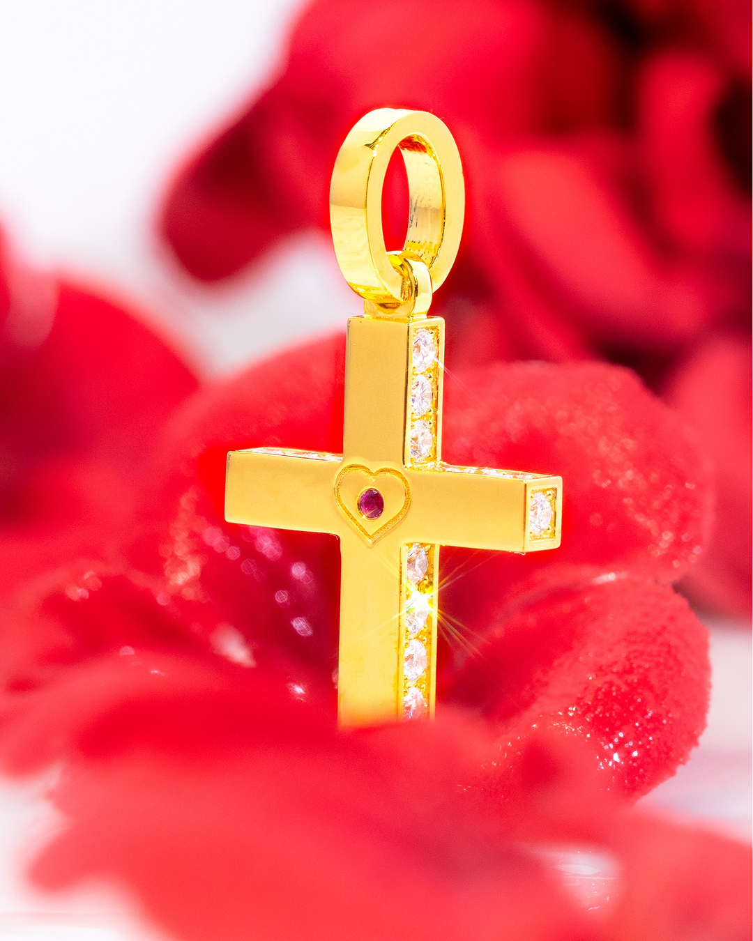 Pink White Zircon Cross Necklace Christian Jewelry