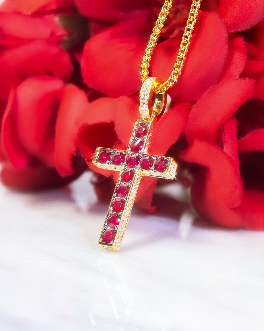 Pink White Zircon Cross Necklace Christian Jewelry