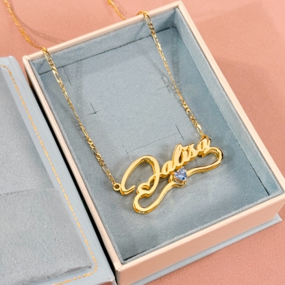 Personalized Double Layer Heart Birthstone Name Necklace