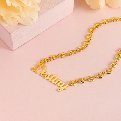 Puffed Heart Mariner Link Chain Name Necklace Custom Name Necklace