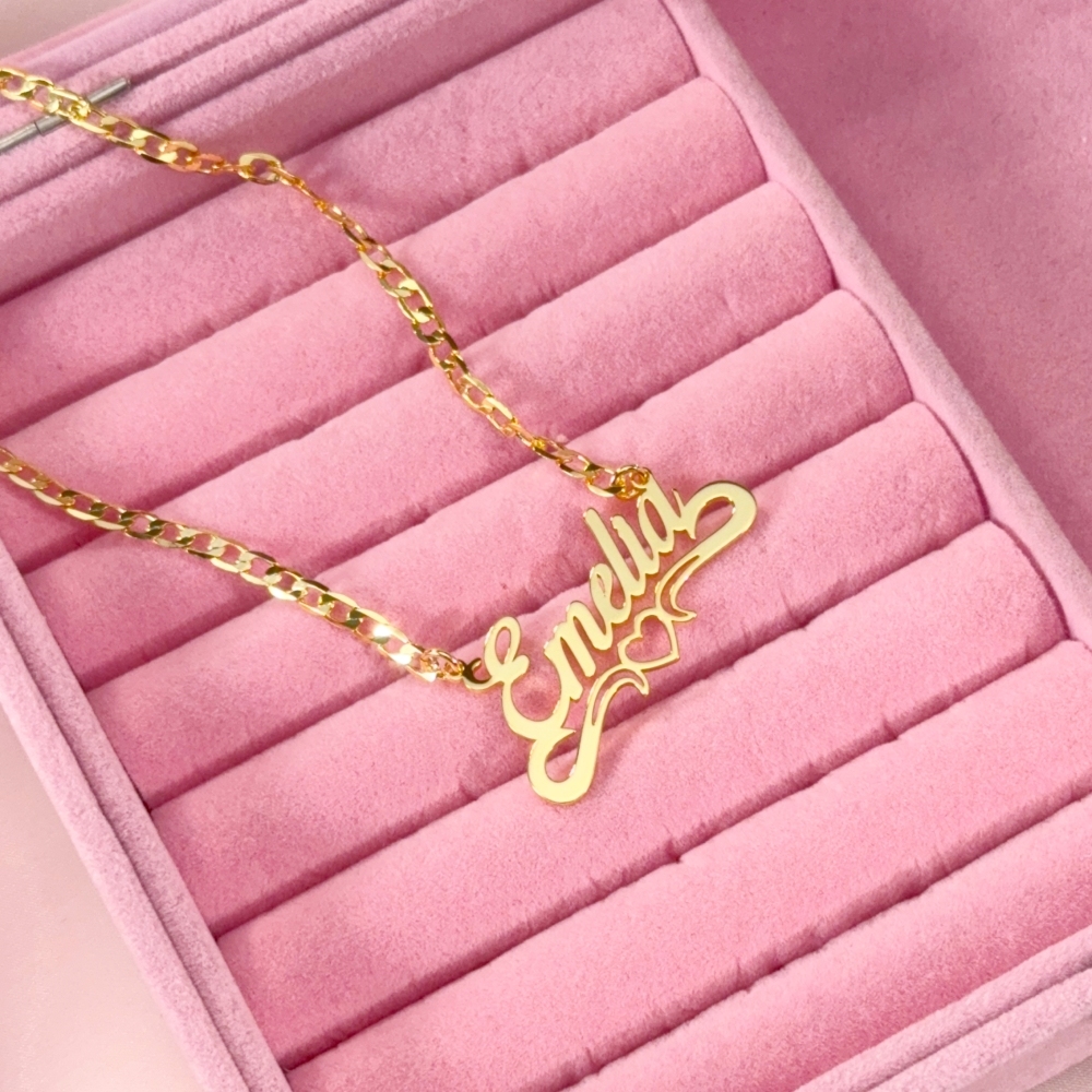 Hollow Heart Name Necklace Personalized Custom Gold Plated Women Gift