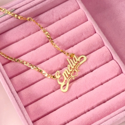 Hollow Heart Name Necklace Personalized Custom Gold Plated Women Gift