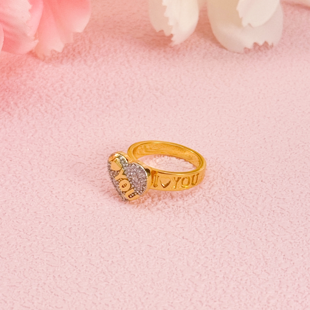 Gold Plated "I Love You" Engraved Ring Heart Love Ring
