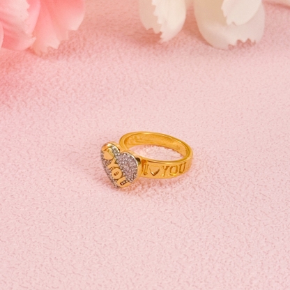Gold Plated "I Love You" Engraved Ring Heart Love Ring