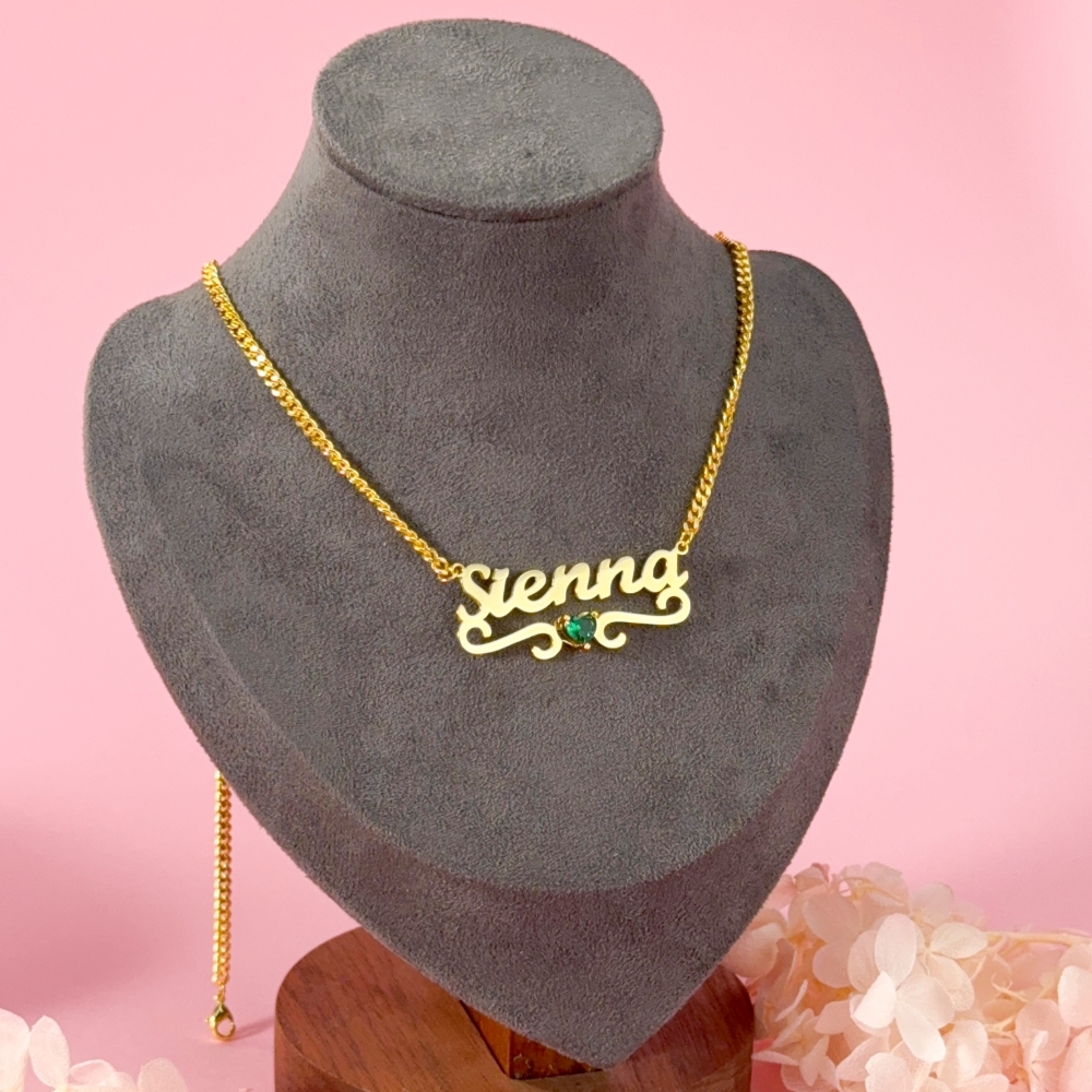 Personalized Custom Gold Plated Names Necklace with Birthstone Mother Gift