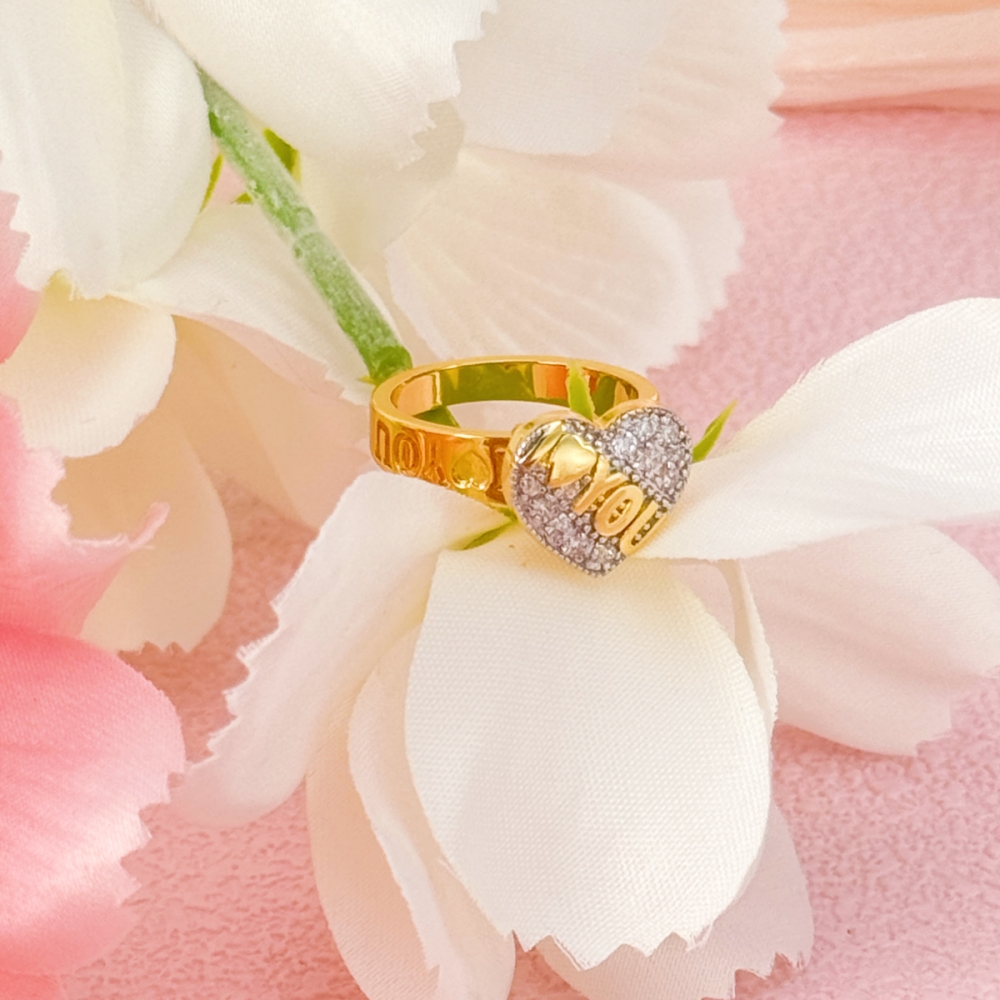 Gold Plated "I Love You" Engraved Ring Heart Love Ring