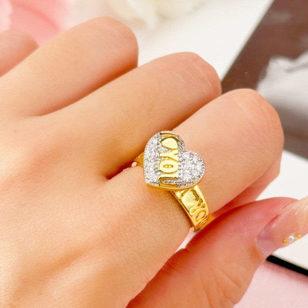 Gold Plated "I Love You" Engraved Ring Heart Love Ring