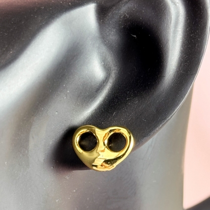 Gold Plated Puffed Heart Mariner Link Stud Earrings