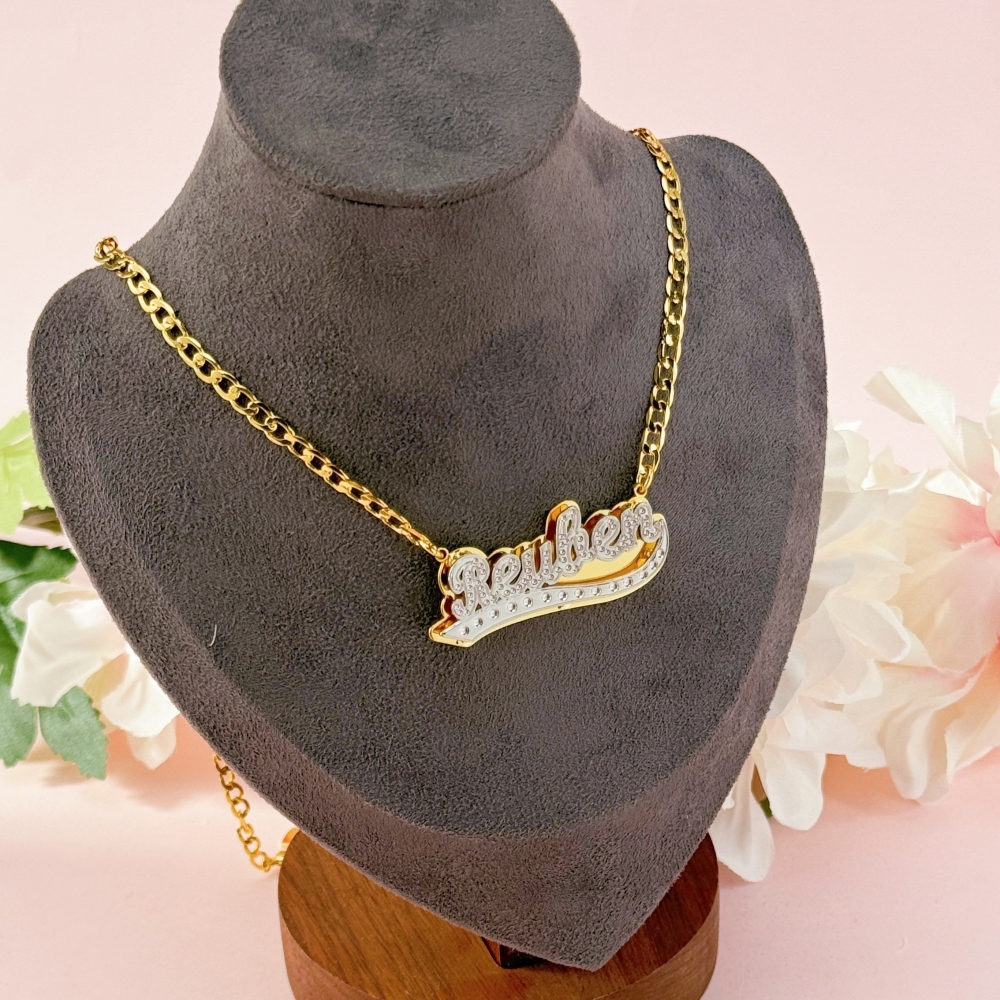 Double Plated Name Necklace Personalized Two Tone Nameplate Necklace
