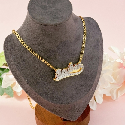 Double Plated Name Necklace Personalized Two Tone Nameplate Necklace