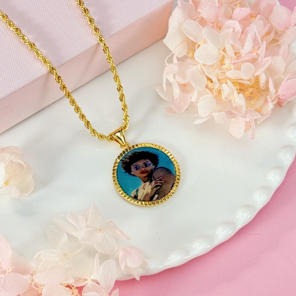Diamond Cut Bezel Custom Memory Photo Pendant Necklace