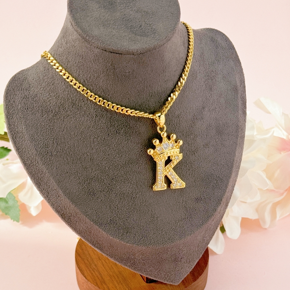Custom Iced Out Crown A-Z Letter Initial Necklace Hip Hop Style