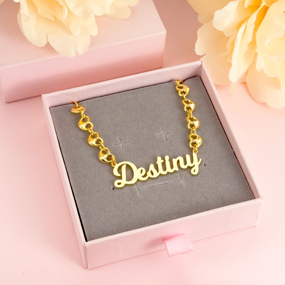 Puffed Heart Mariner Link Chain Name Necklace Custom Name Necklace