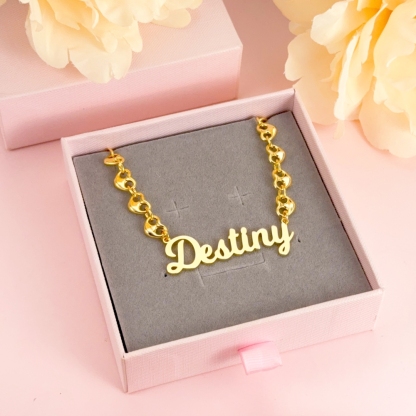 Puffed Heart Mariner Link Chain Name Necklace Custom Name Necklace