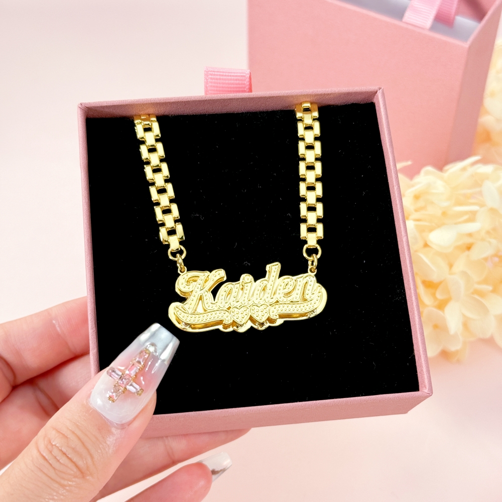 Rx Chain Custom Double Plate Heart Name Necklace