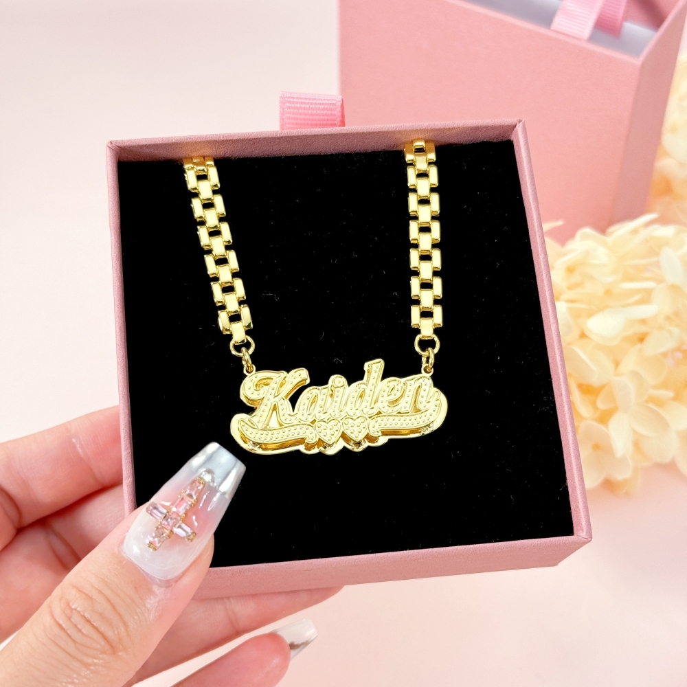 Rx Chain Custom Double Plate Heart Name Necklace