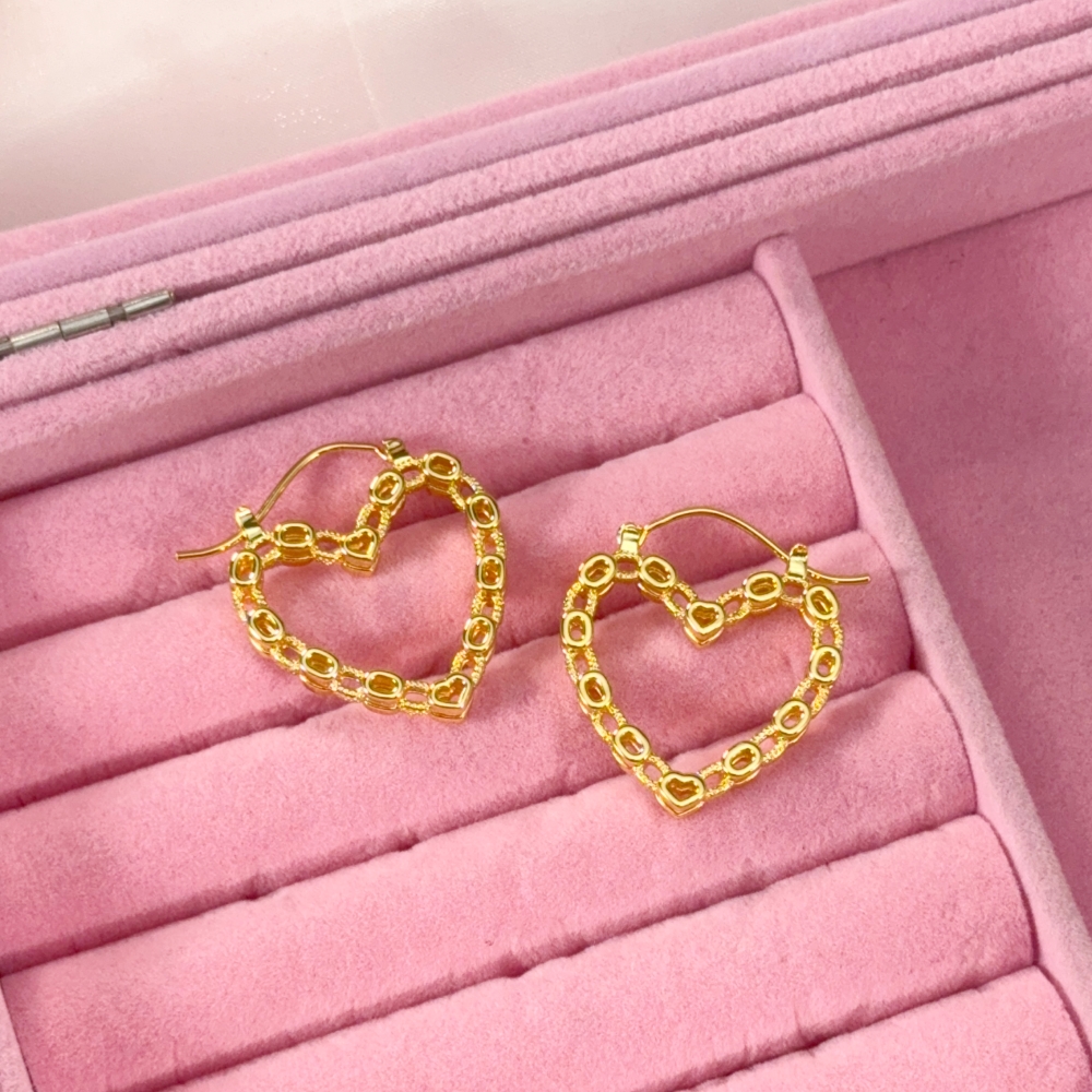 Heart Love RX Style Earrings Gold Plated Vintage Earrings