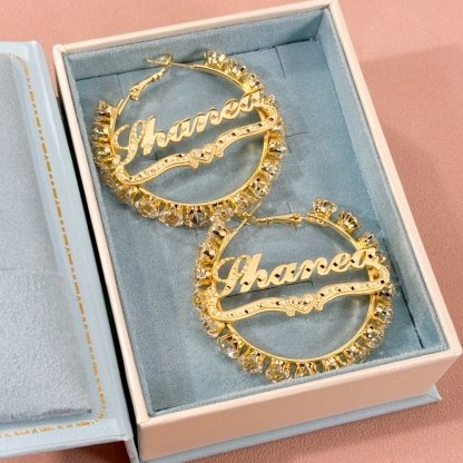 Zirconia Gold Plated Personalized Hoop Name Earrings