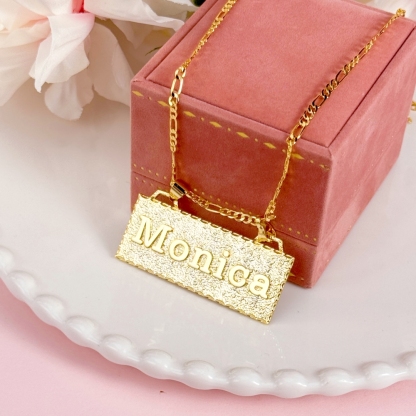 Custom Large Bar Name Necklace Gold Plated Personalized Name Necklace 