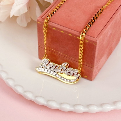 Double Plated Name Necklace Personalized Two Tone Nameplate Necklace