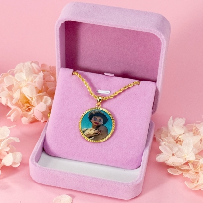 Diamond Cut Bezel Custom Memory Photo Pendant Necklace