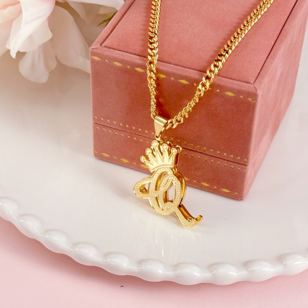 Double Layer Crown Initial Letter Personalized Custom Name Necklace