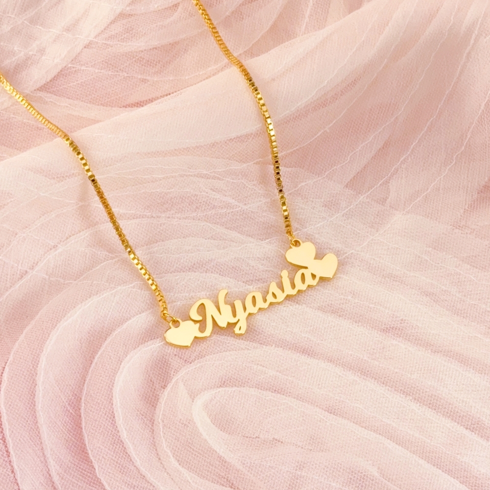 Custom Heart Name Necklace and Bracelet Jewelry Set Kids Set Box Chain