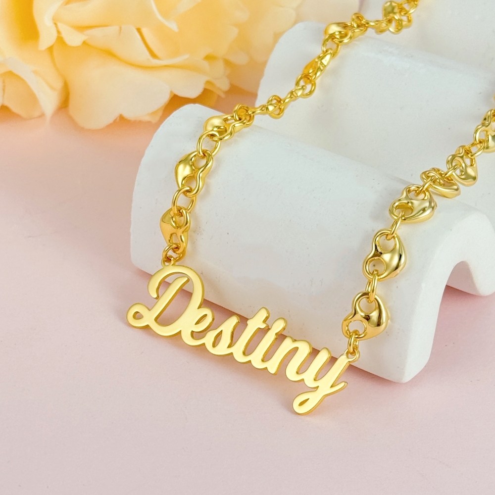 Puffed Heart Mariner Link Chain Name Necklace Custom Name Necklace